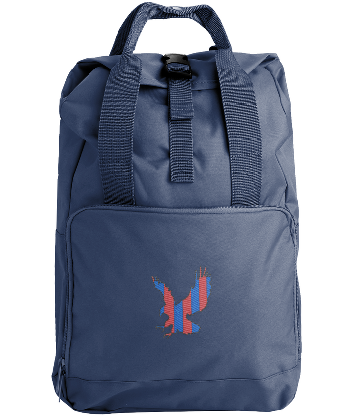 Red and Blue Striped Eagle embroidered Crystal Palace roll-top backpack in Navy Dusk, Legends in Thread