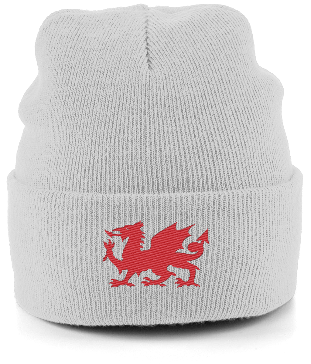 Wrexham Welsh Dragon embroidered Wrexham beanie in Cloud Grey, Legends in Thread