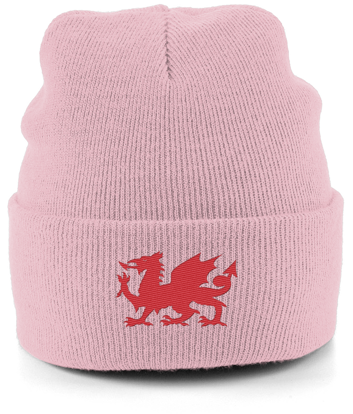 Wrexham Welsh Dragon embroidered Wrexham beanie in Dusty Pink, Legends in Thread