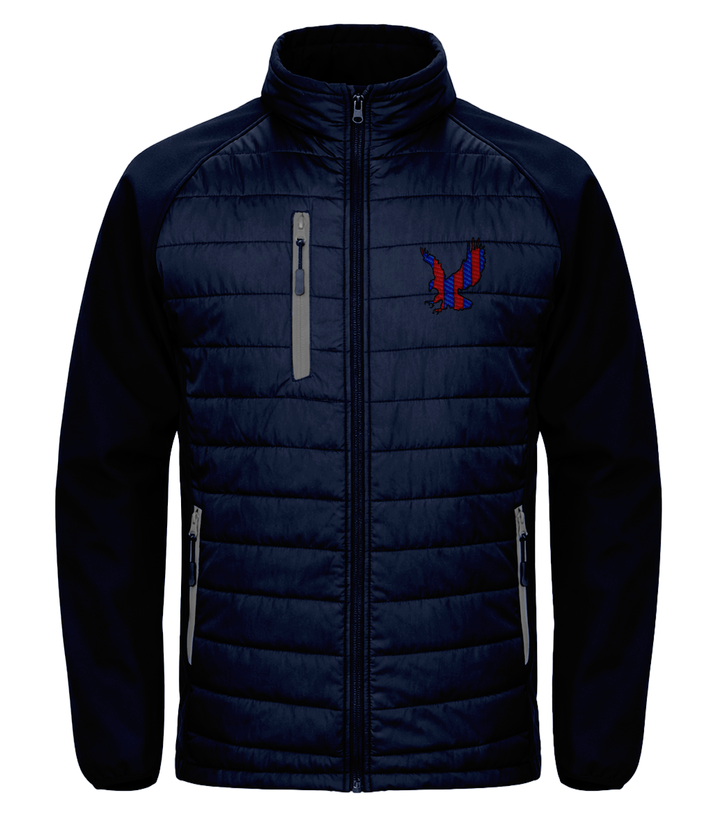 Red and Blue Striped Eagle embroidered Crystal Palace softshell jacket in Navy/Grey, Legends in Thread