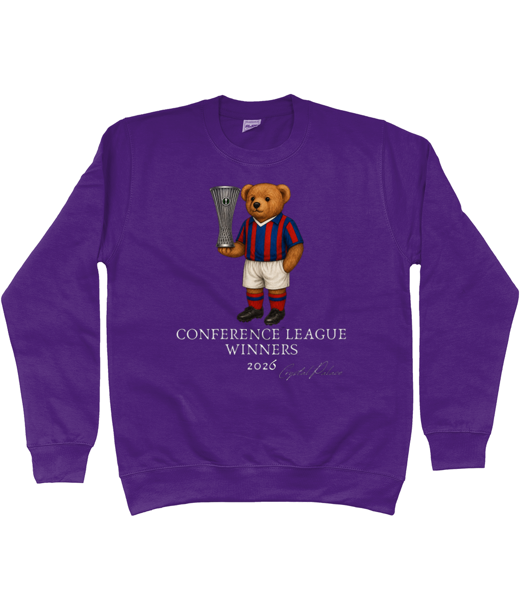 Kids Selby the Bear Conference League printed Crystal Palace kids sweatshirt in Purple, Legends in Thread