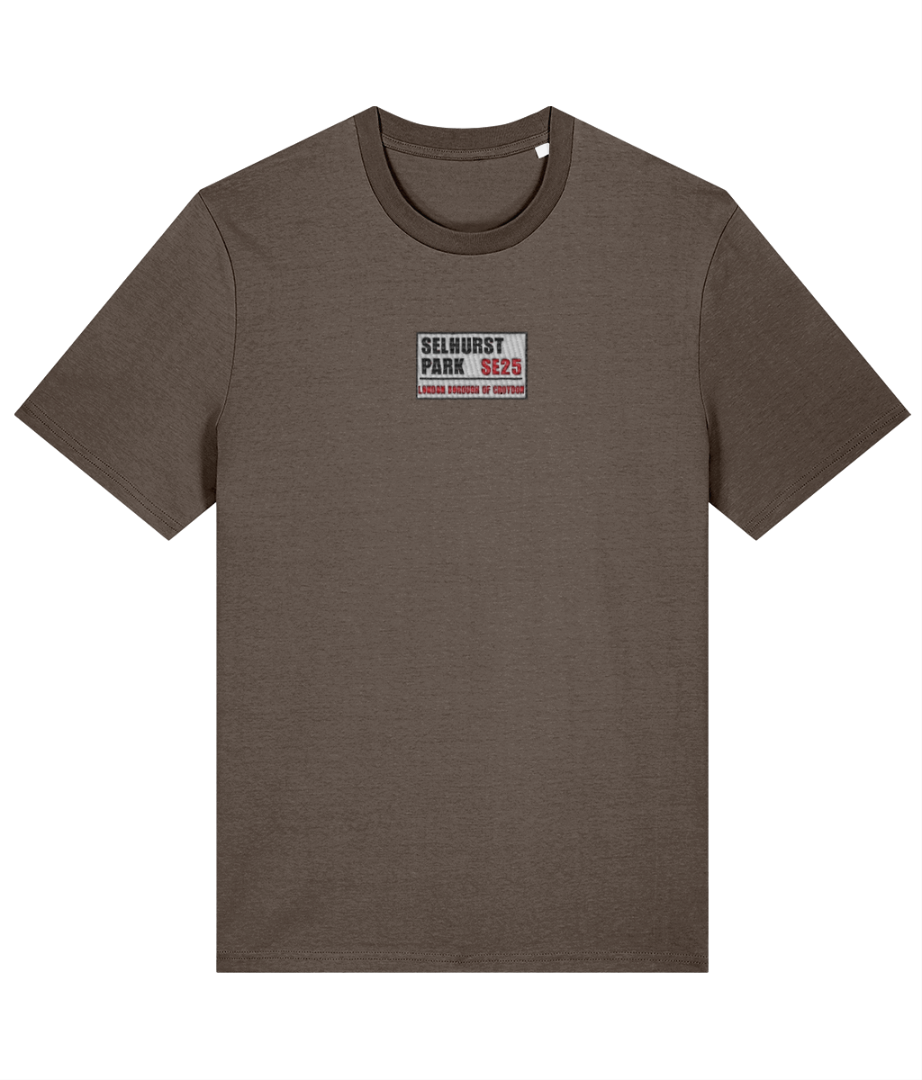 Selhurst Park SE25 Badge embroidered Crystal Palace cotton tee, Legends in Thread