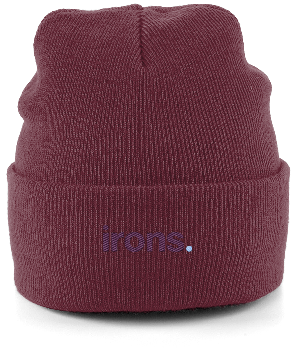 irons. embroidered West Ham beanie in Burgundy, Legends in Thread