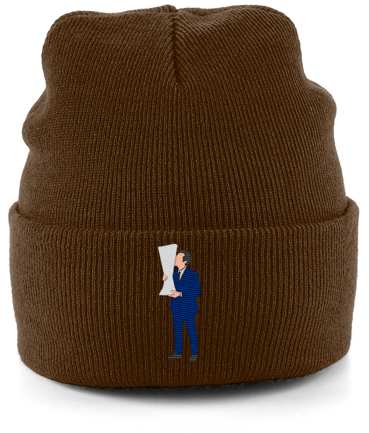Unai Emery Trophy Kiss embroidered Aston Villa beanie in Chocolate, Legends in Thread