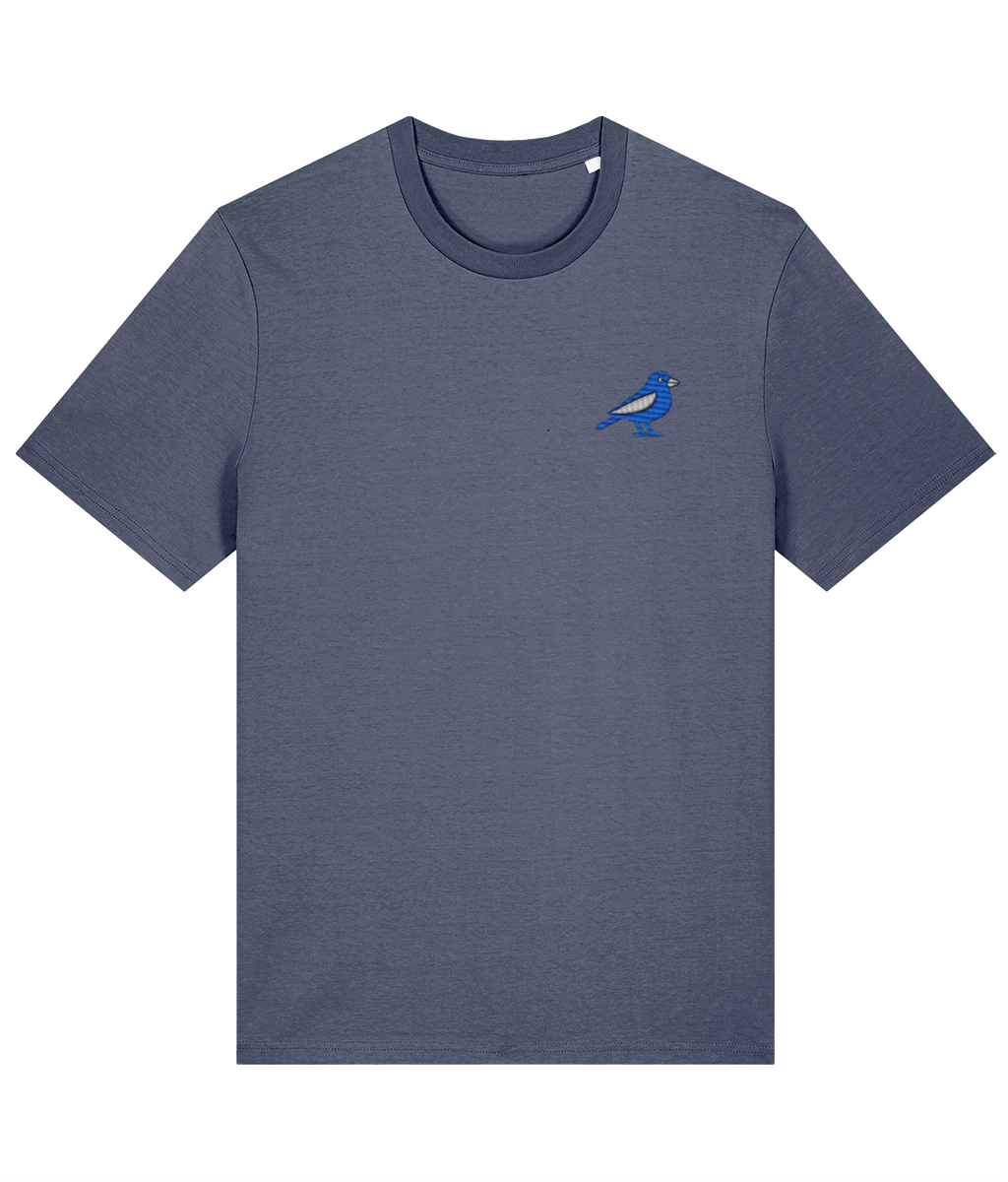 Cardiff Bluebird embroidered Cardiff City cotton tee in Blue Grey, Legends in Thread