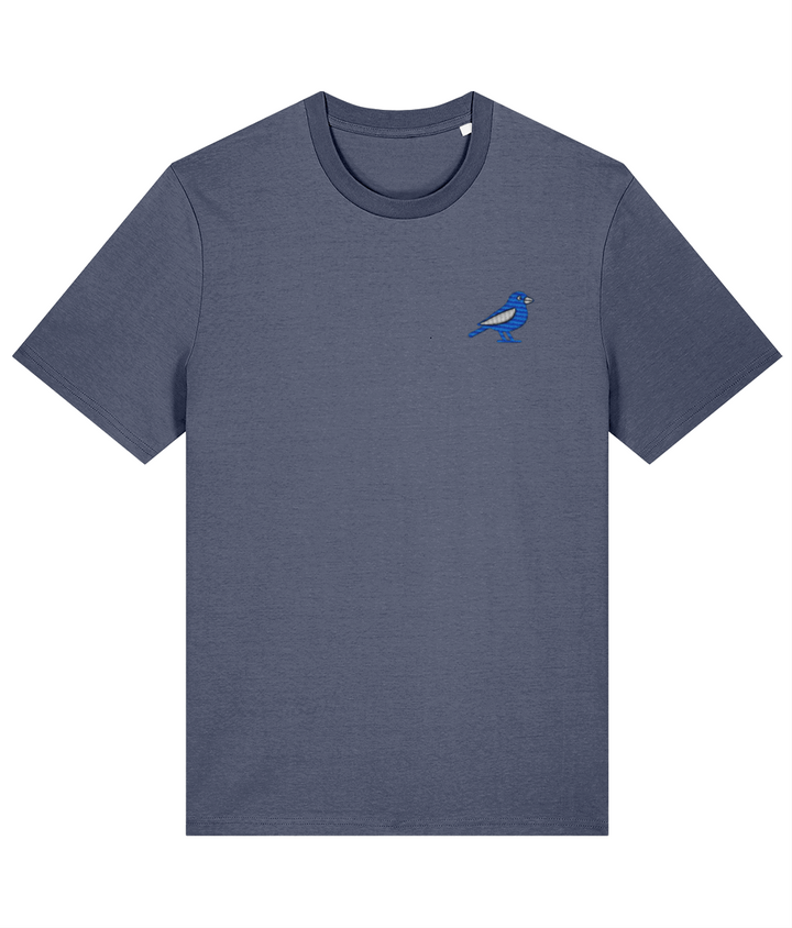 Cardiff Bluebird embroidered Cardiff City cotton tee in Blue Grey, Legends in Thread