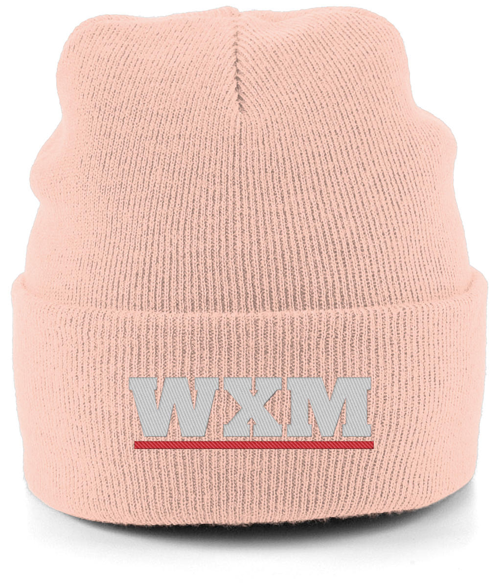 WXM embroidered Wrexham beanie in Peach, Legends in Thread