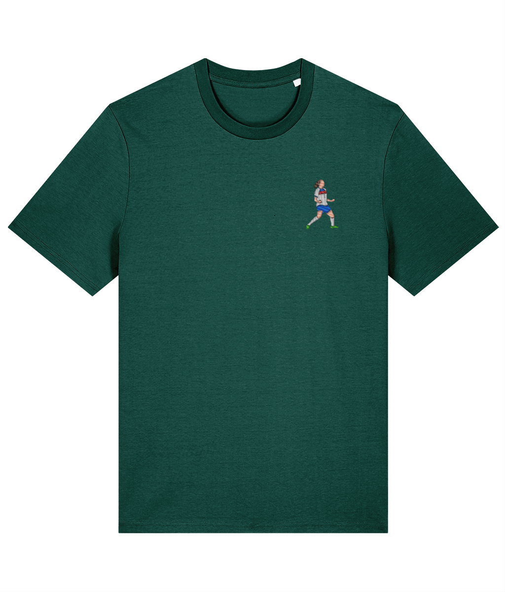 Lucy Bronze Celebration embroidered England Lionesses cotton tee in Glazed Green, Legends in Thread