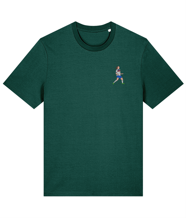 Lucy Bronze Celebration embroidered England Lionesses cotton tee in Glazed Green, Legends in Thread