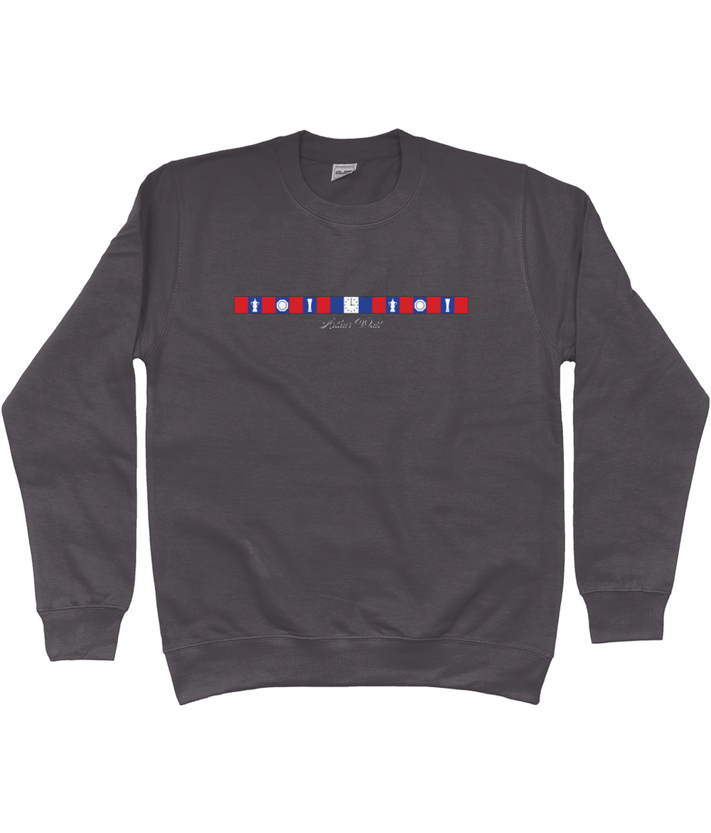 Arthur Wait Fascia Inspired printed Crystal Palace sweatshirt in Storm Grey, Legends in Thread