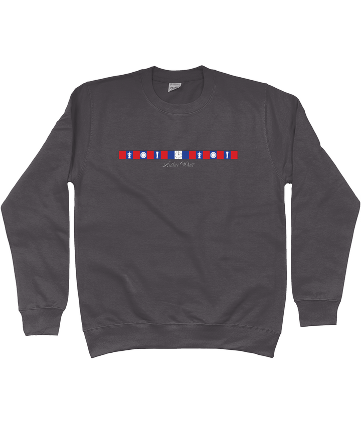 Arthur Wait Fascia Inspired printed Crystal Palace sweatshirt in Storm Grey, Legends in Thread