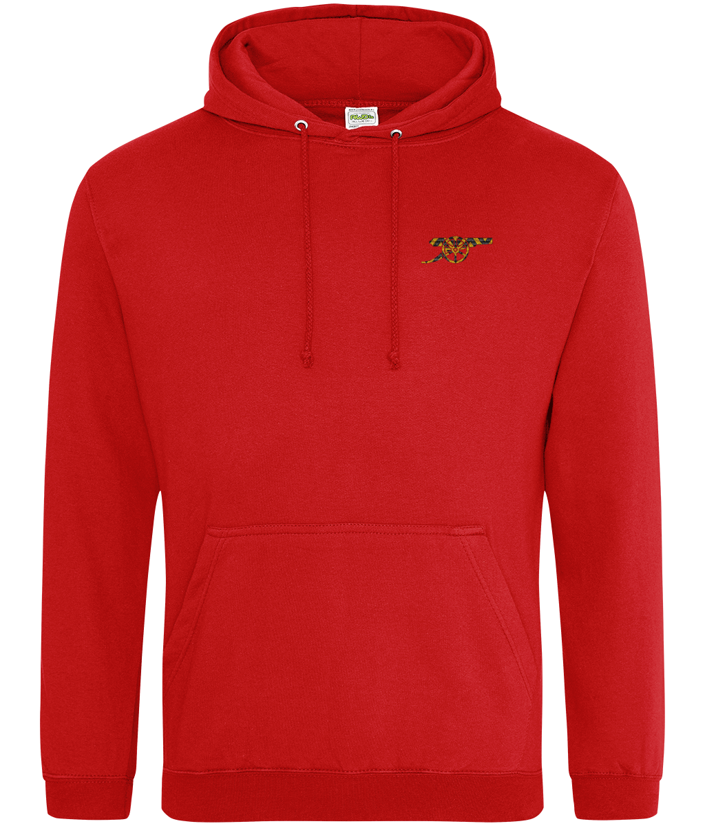 Bruised Banana embroidered Arsenal hoodie in Fire Red, Legends in Thread