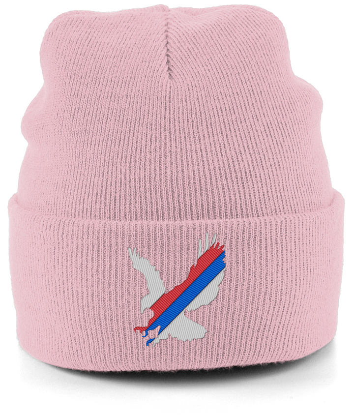 White Eagle Sash embroidered Crystal Palace beanie in Dusty Pink, Legends in Thread