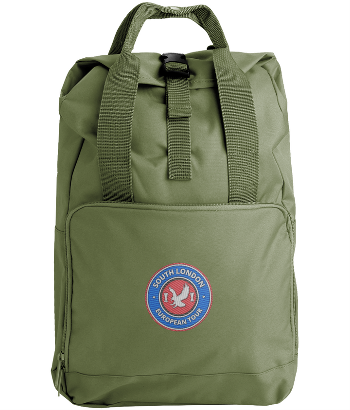 South London European Tour Backpack embroidered Crystal Palace backpack in Olive Green, Legends in Thread