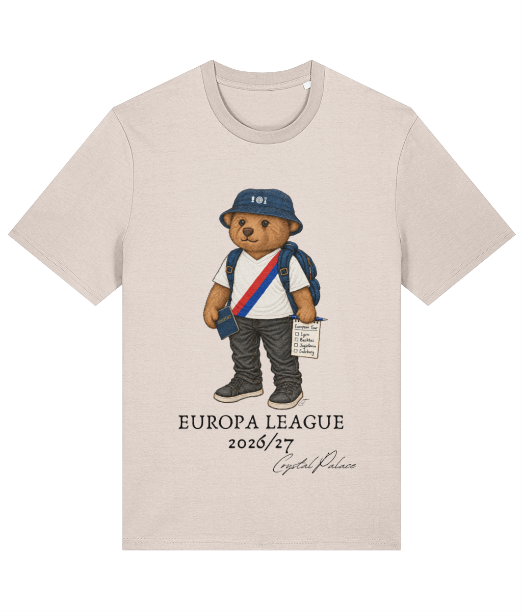Selby the Bear Europa Tour printed Crystal Palace cotton tee in Eco-Heather, Legends in Thread