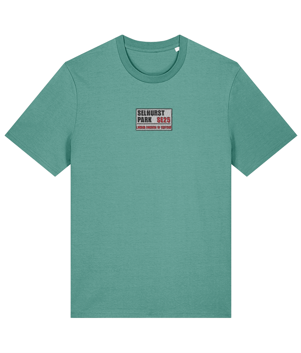 Selhurst Park SE25 Badge embroidered Crystal Palace cotton tee, Legends in Thread