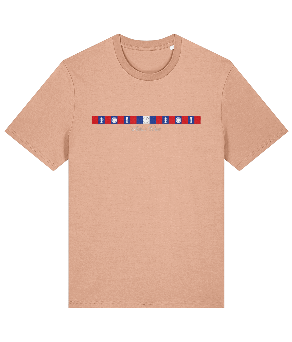Arthur Wait Fascia printed Crystal Palace cotton tee in Fraiche Peche, Legends in Thread