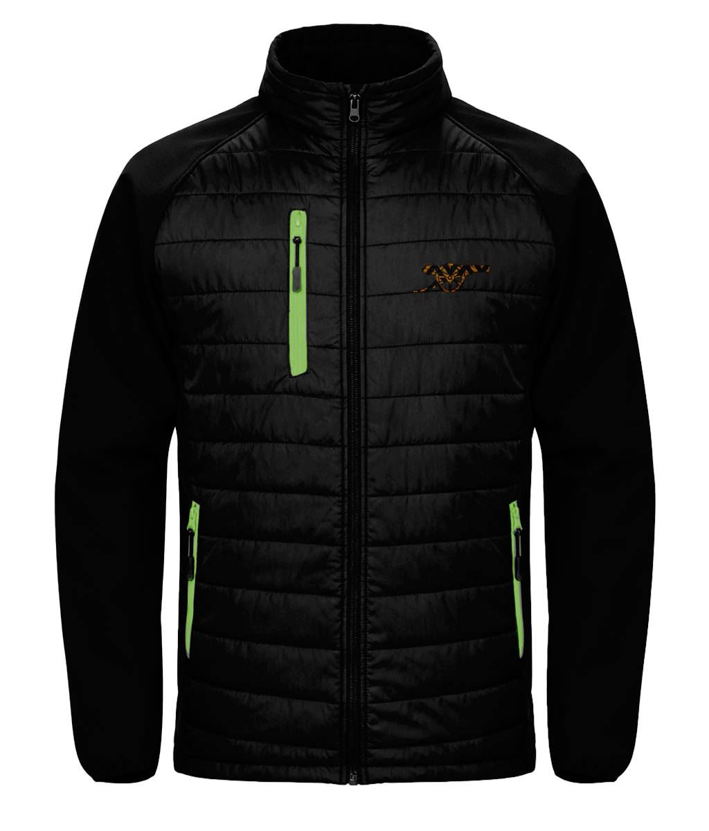 Bruised Banana embroidered Arsenal softshell padded jacket in Black/Lime, Legends in Thread