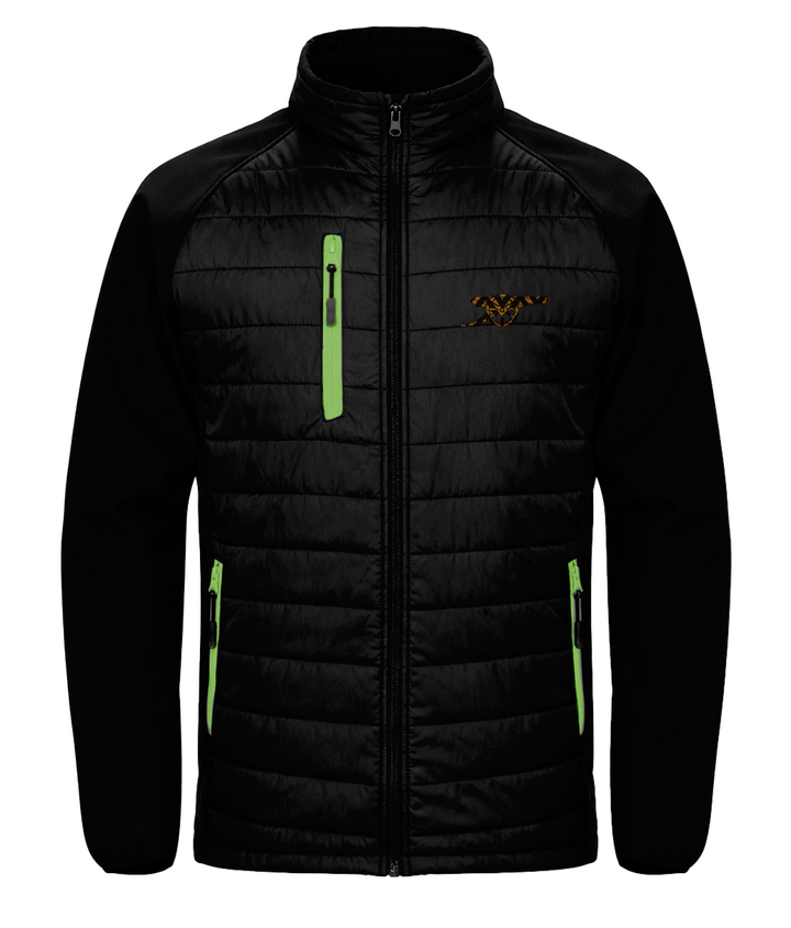 Bruised Banana embroidered Arsenal softshell padded jacket in Black/Lime, Legends in Thread