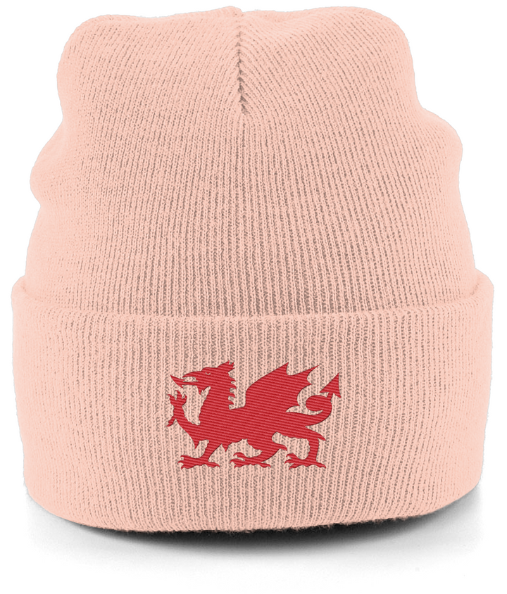 Wrexham Welsh Dragon embroidered Wrexham beanie in Peach, Legends in Thread