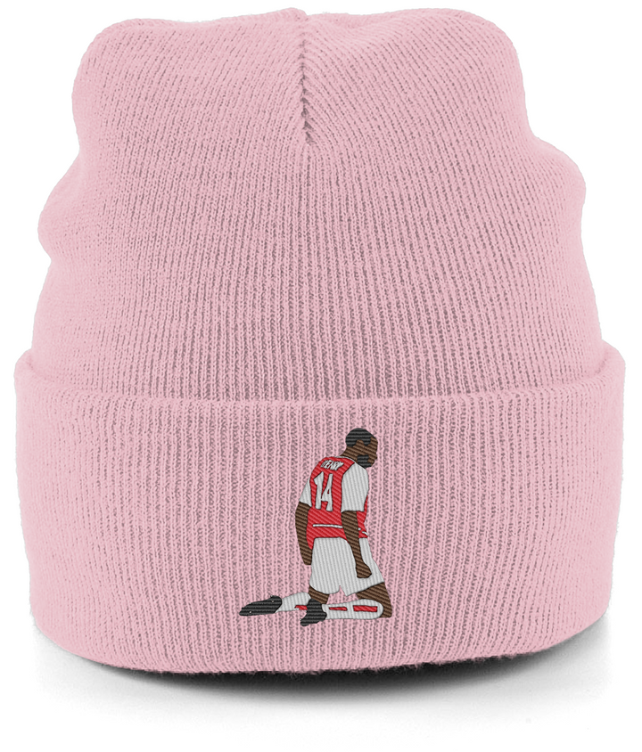 Thierry Henry Knee Slide embroidered Arsenal beanie in Dusty Pink, Legends in Thread