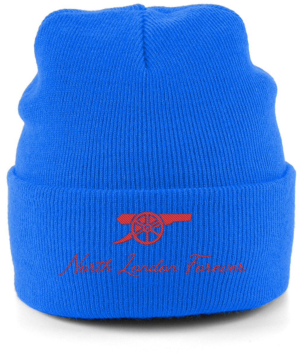 North London Forever embroidered Arsenal beanie in Sapphire Blue, Legends in Thread