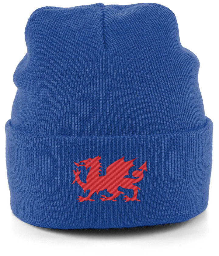 Wrexham Welsh Dragon embroidered Wrexham beanie in Bright Royal, Legends in Thread