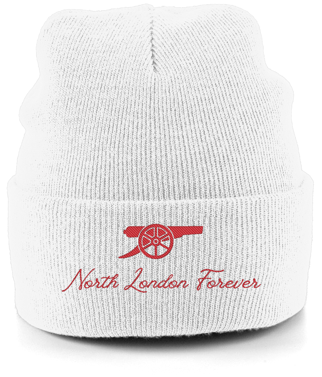 North London Forever embroidered Arsenal beanie in White, Legends in Thread