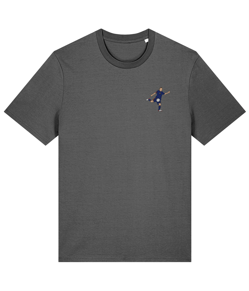 Iniesta World Cup Goal embroidered Spain cotton tee in Anthracite, Legends in Thread