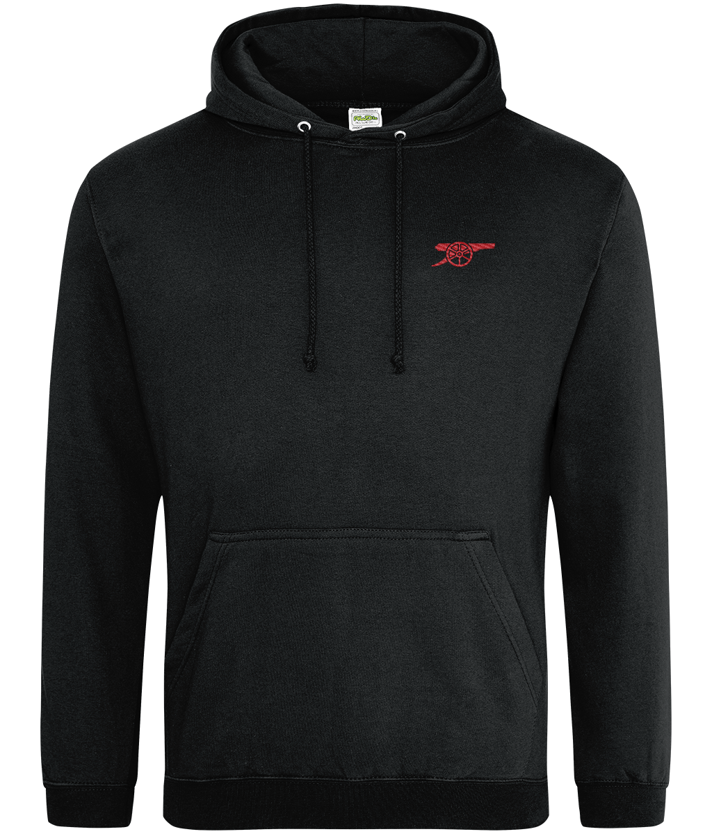Arsenal Inspired Cannon embroidered Arsenal hoodie in Jet Black, Legends in Thread