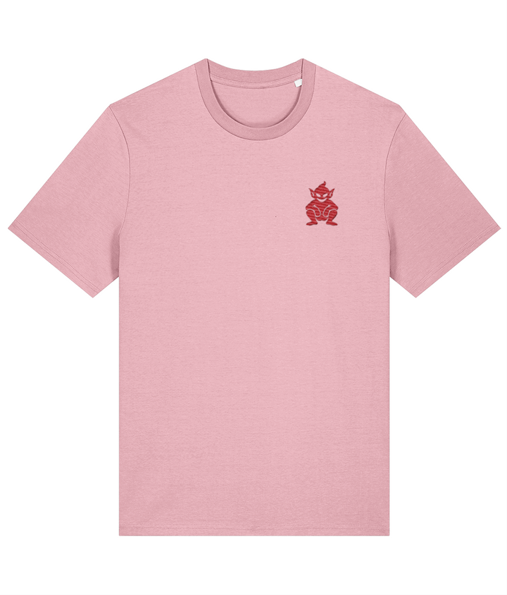 Lincoln Imp embroidered Lincoln City cotton tee in Cotton Pink, Legends in Thread