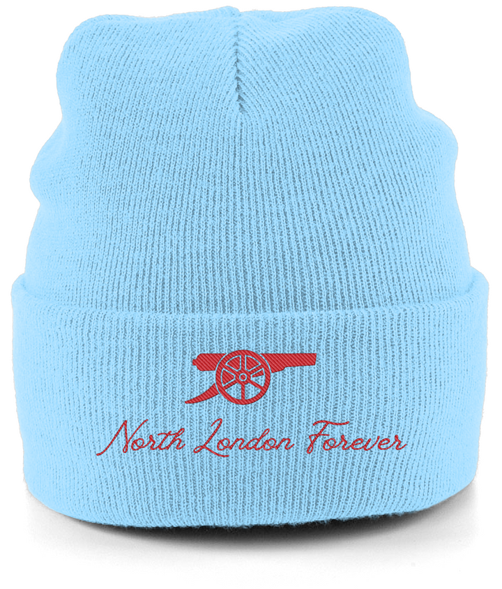 North London Forever embroidered Arsenal beanie in Sky, Legends in Thread