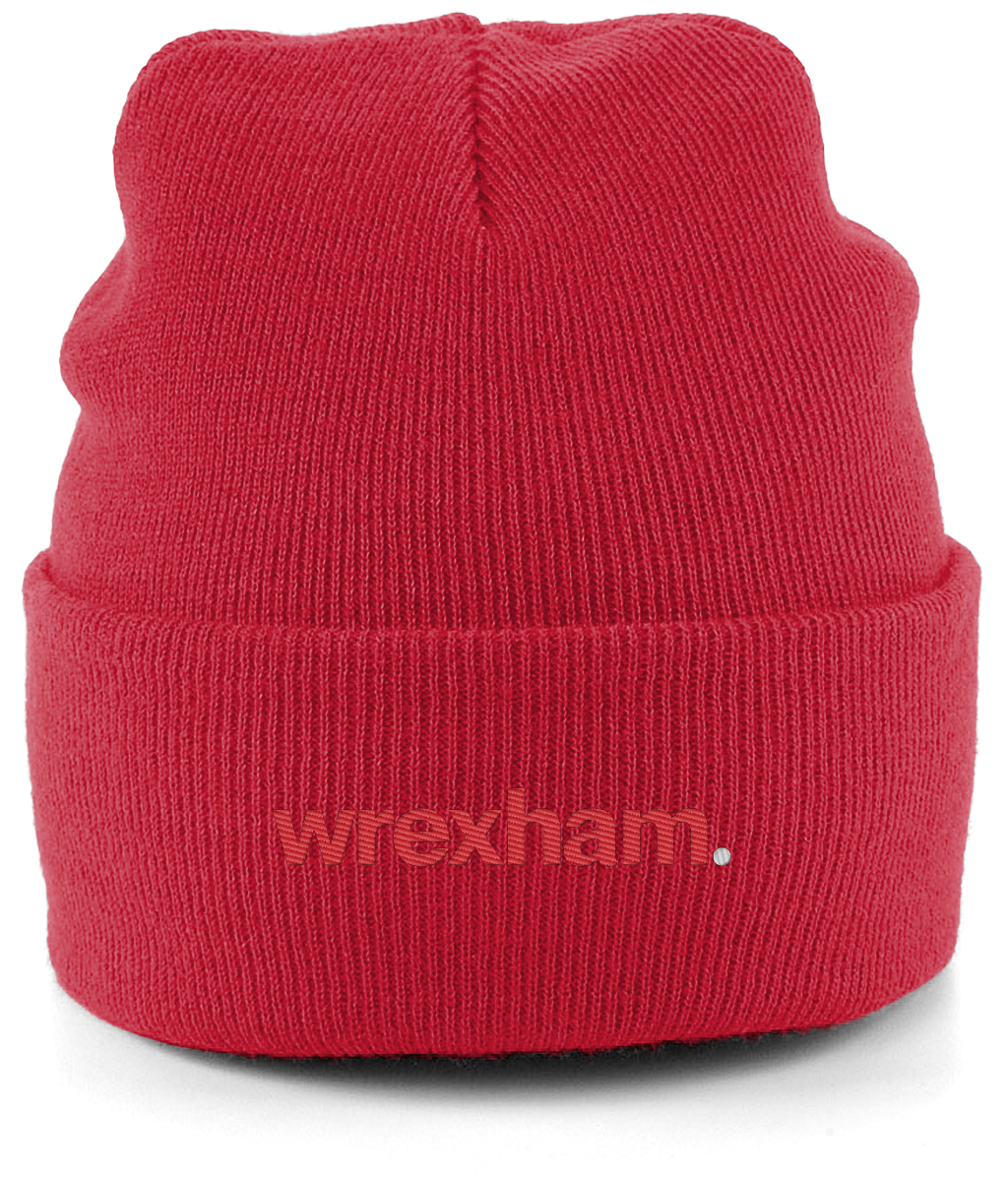 wrexham. embroidered Wrexham beanie in Classic Red, Legends in Thread