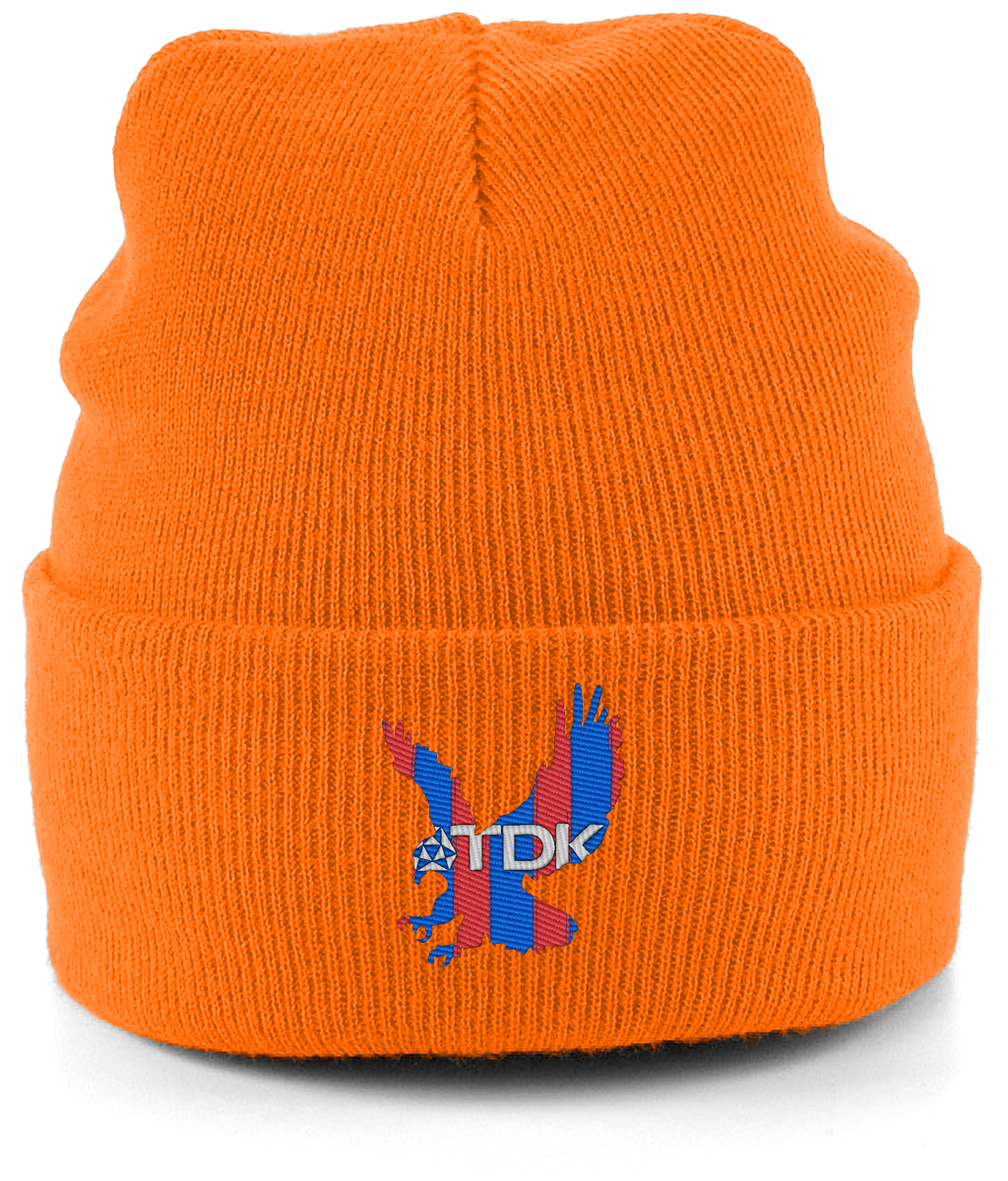 TDK Eagle embroidered Crystal Palace beanie in Fluorescent Orange, Legends in Thread