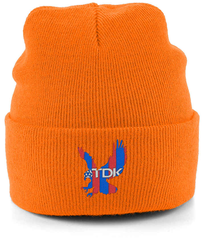 TDK Eagle embroidered Crystal Palace beanie in Fluorescent Orange, Legends in Thread