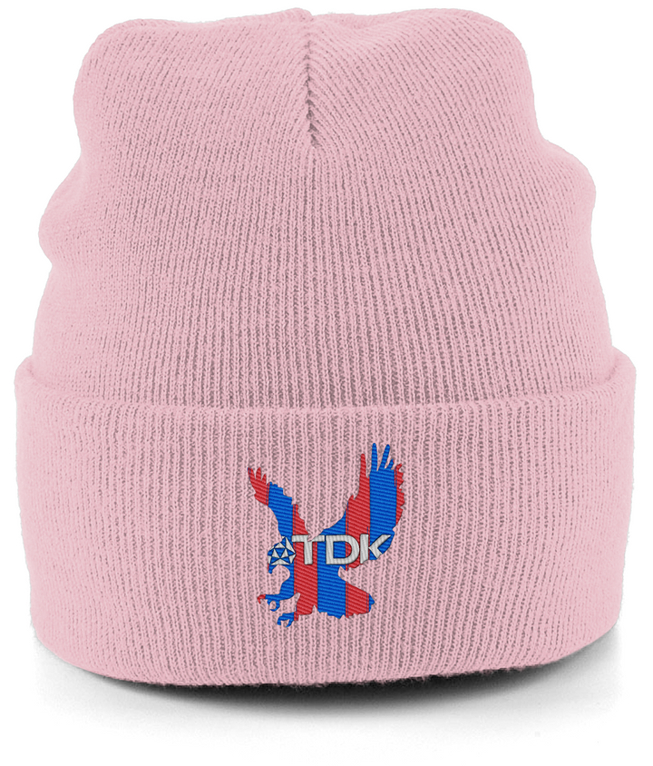 TDK Eagle embroidered Crystal Palace beanie in Dusty Pink, Legends in Thread