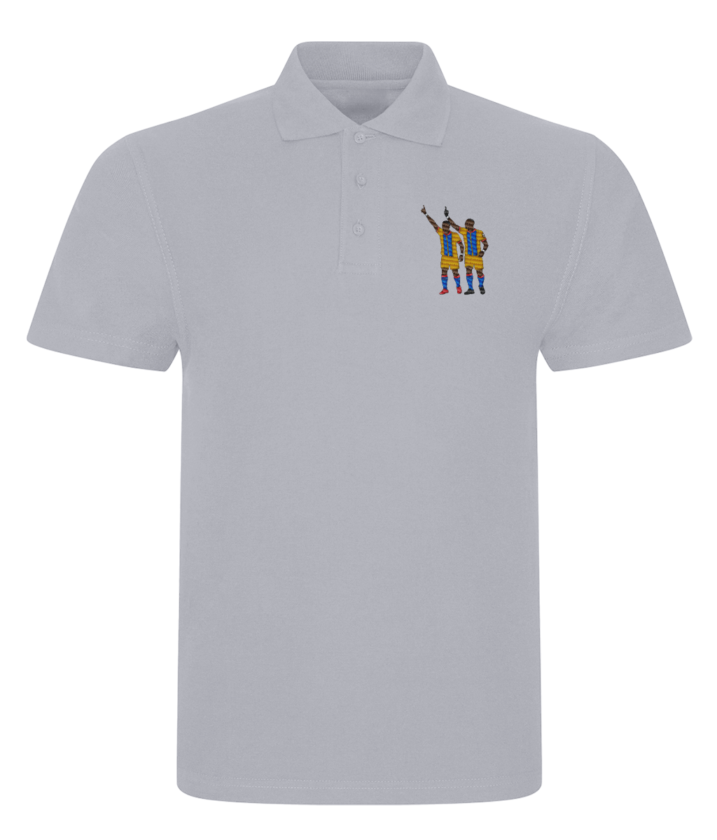 Zaha & Bolasie embroidered Crystal Palace polo in Heather Grey, Legends in Thread