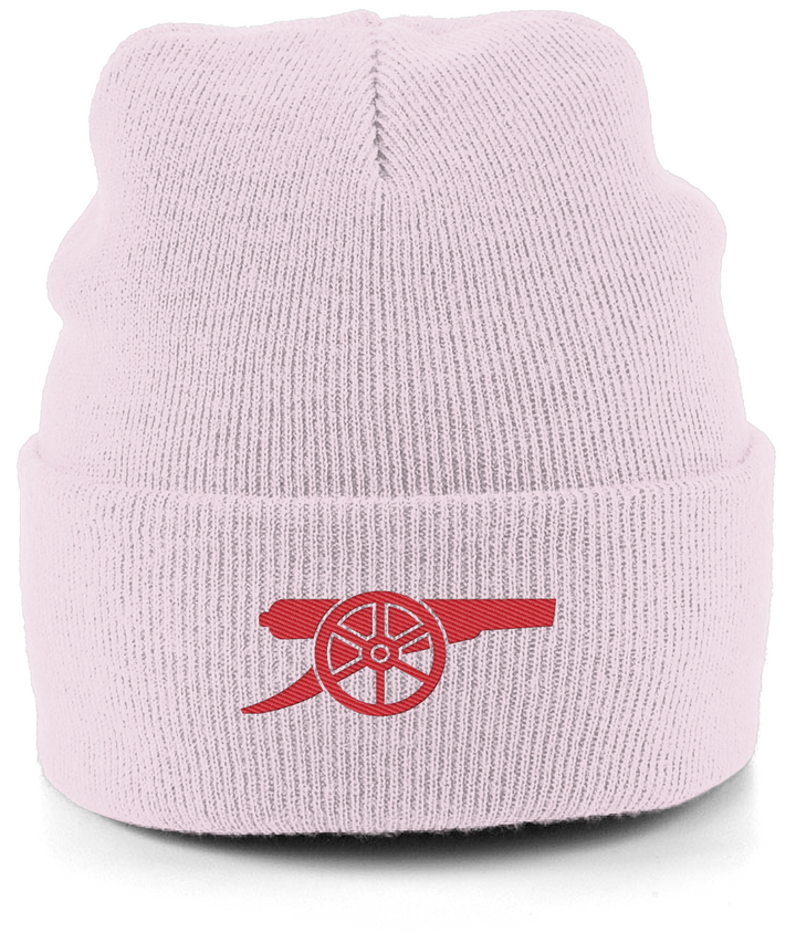 Arsenal Cannon embroidered Arsenal beanie in Pastel Pink, Legends in Thread