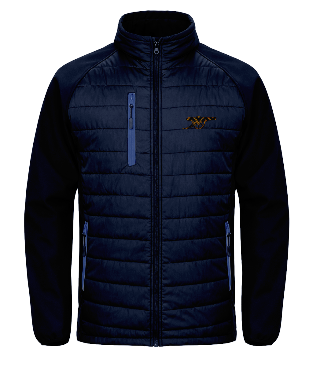 Bruised Banana embroidered Arsenal softshell padded jacket in Navy/Royal, Legends in Thread