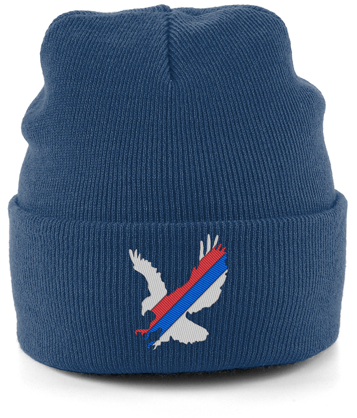 White Eagle Sash embroidered Crystal Palace beanie in Oxford Navy, Legends in Thread