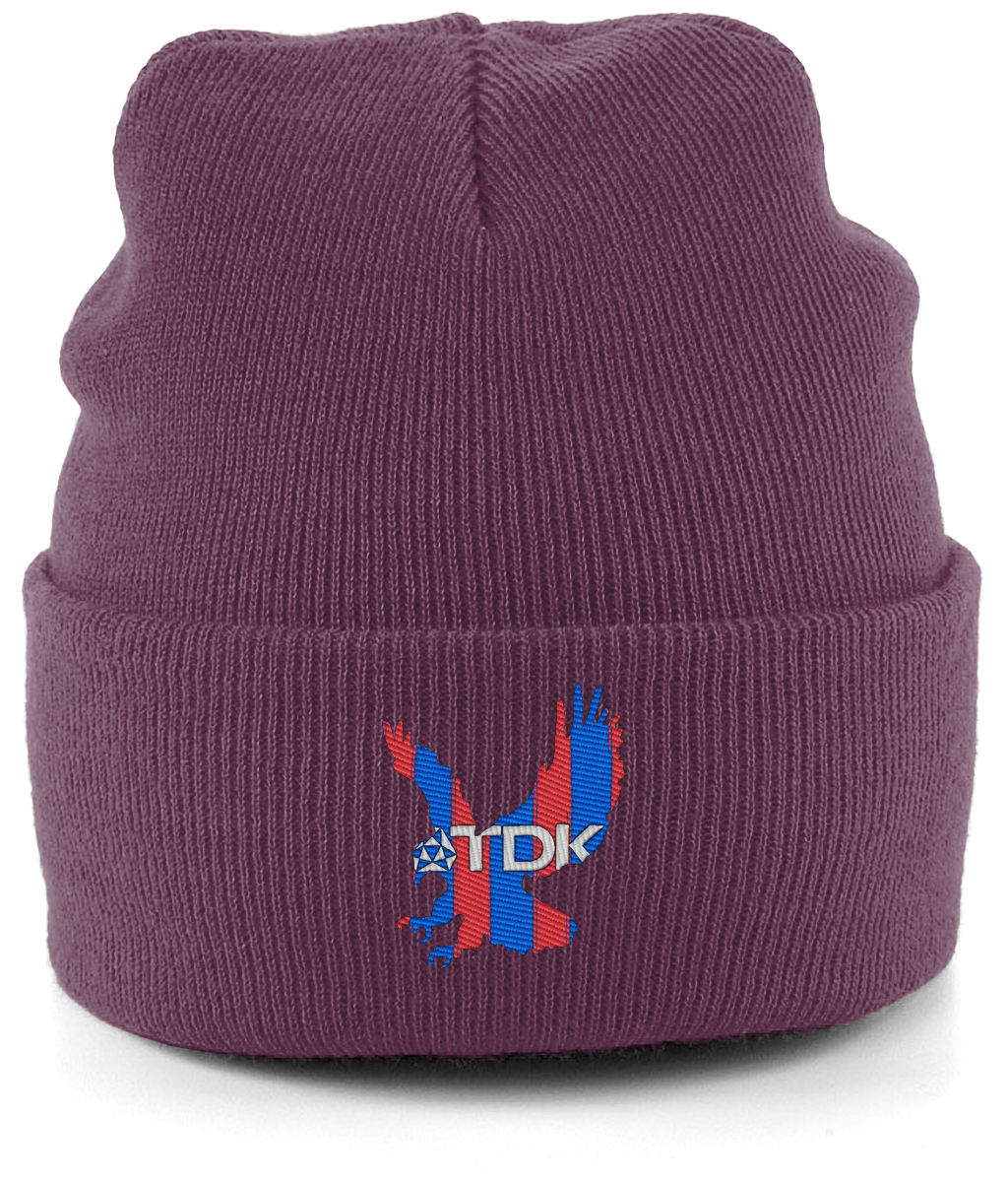 TDK Eagle embroidered Crystal Palace beanie in Plum, Legends in Thread
