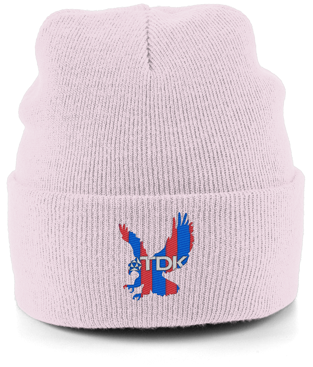 TDK Eagle embroidered Crystal Palace beanie in Pastel Pink, Legends in Thread