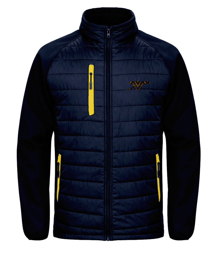 Bruised Banana embroidered Arsenal softshell padded jacket in Navy/Yellow, Legends in Thread