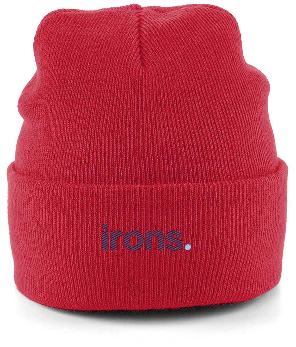 irons. embroidered West Ham beanie in Classic Red, Legends in Thread