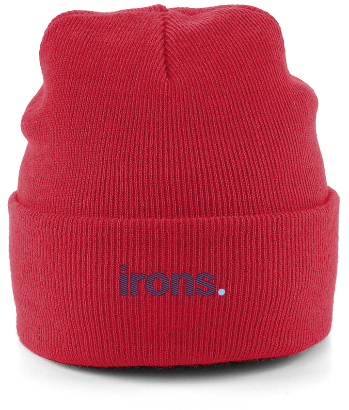 irons. embroidered West Ham beanie in Classic Red, Legends in Thread