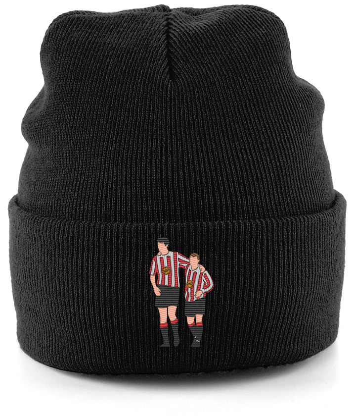 Niall Quinn and Kevin Phillips embroidered Sunderland beanie in Black, Legends in Thread