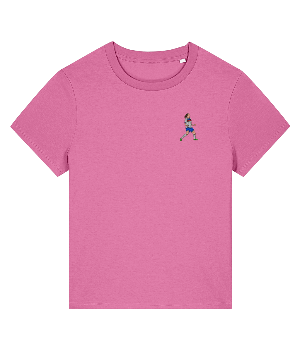 Ladies Lucy Bronze Celebration embroidered England Lionesses ladies fit t-shirt in Bubble Pink, Legends in Thread