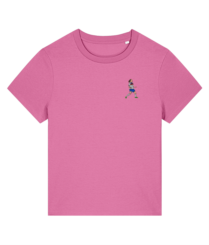 Ladies Lucy Bronze Celebration embroidered England Lionesses ladies fit t-shirt in Bubble Pink, Legends in Thread
