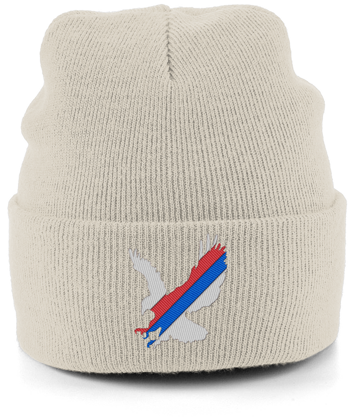 White Eagle Sash embroidered Crystal Palace beanie in Almond, Legends in Thread