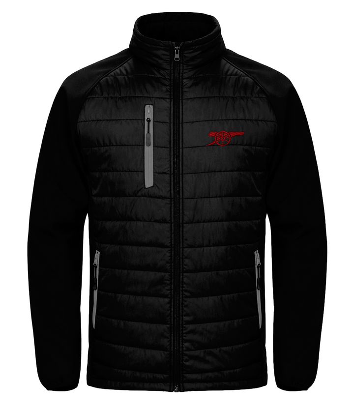 Arsenal Cannon embroidered Arsenal softshell padded jacket in Black/Grey, Legends in Thread
